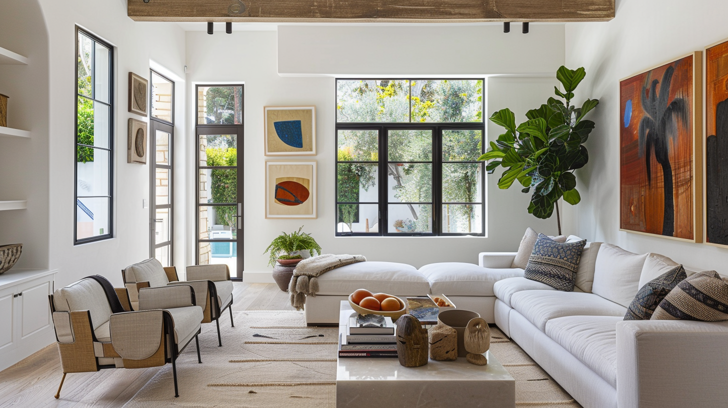 An elegant interior showcasing the interplay between art and architectural design.
