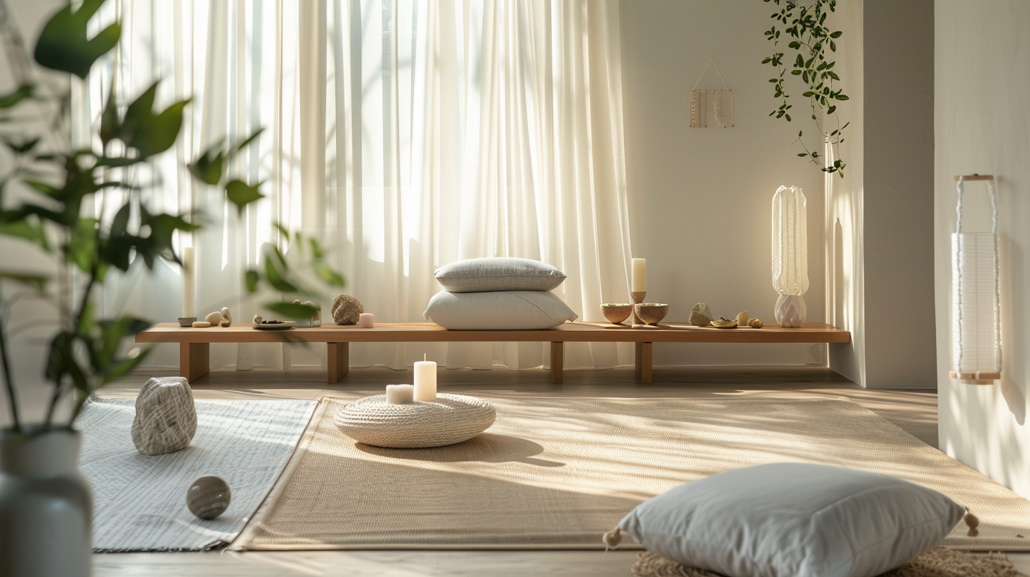 A tranquil meditation space designed for relaxation and mindfulness.