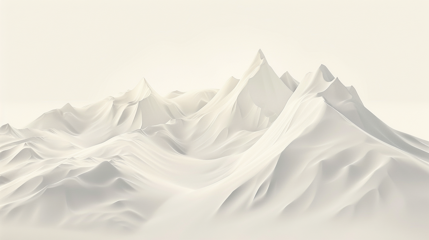 Minimalist mountain landscape with clean lines and a muted monochromatic color palette, evoking serenity and expansiveness.
